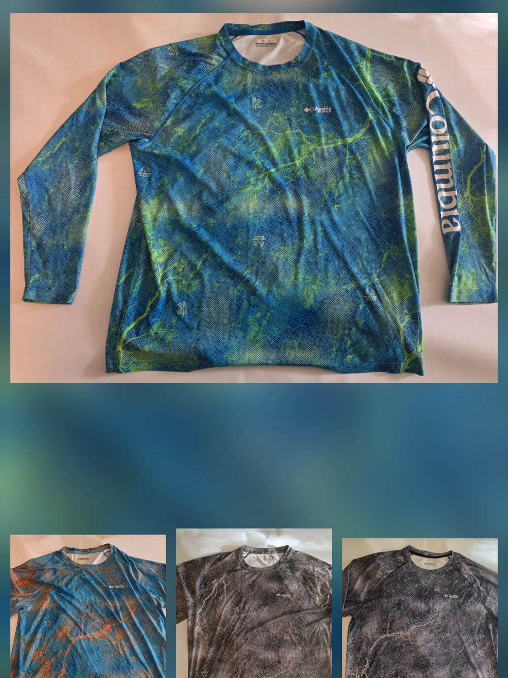 Lot of 4 Columbia PFG Omni-Shade Realtree Camo UV Fishing Shirt Long Sleeve 2XL